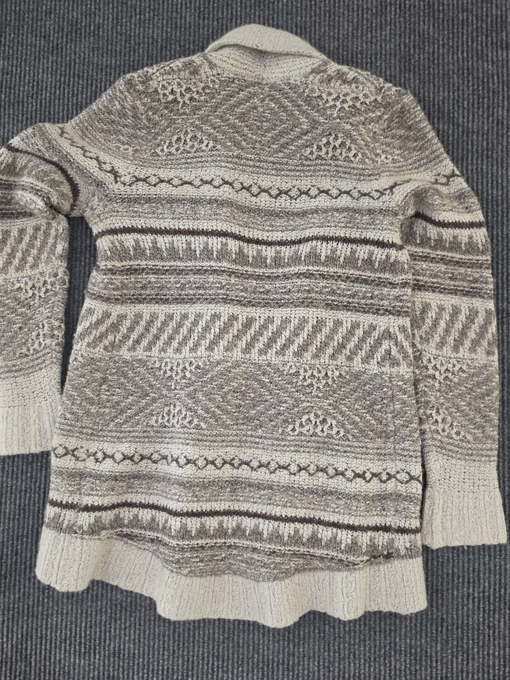 Lucky Brand Women's Cream & Brown Patterned Shawl Cardigan Size Medium - Picture 9 of 9